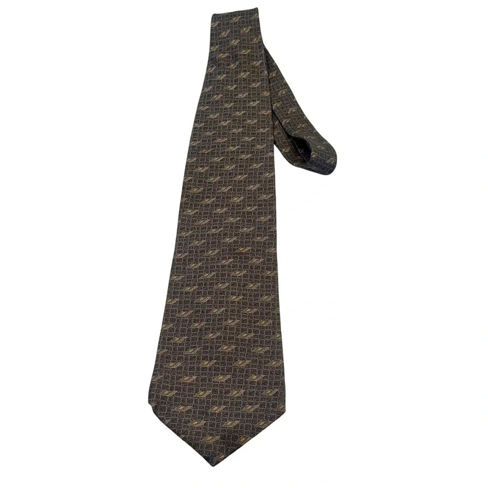 Perry Ellis Portfolio‎ Men's Silk Tie Brown Geometric Pattern Business Formal